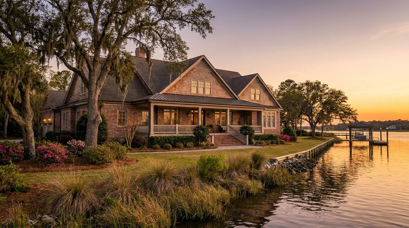A luxury riverfront custom home near the Cape Fear River in Wilmington, NC, the heart of Northstar Custom Works' New Hanover service area
