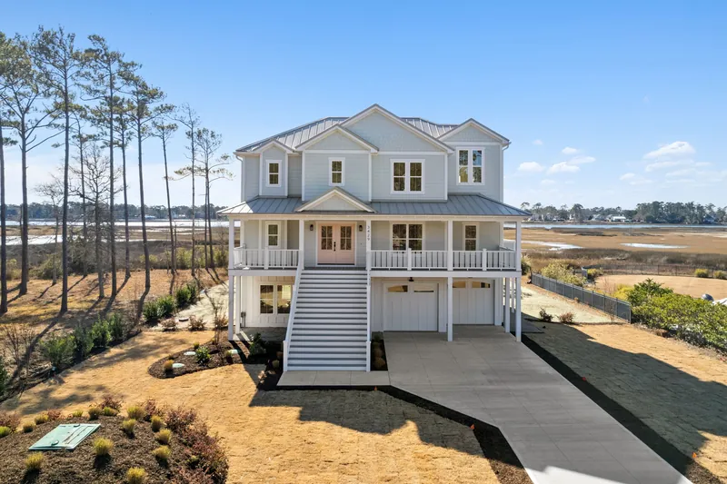 Front elevation of the flagship custom beach house in Southport, NC, built by Northstar Custom Works