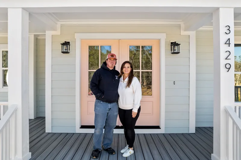 Foyer and entry of the raised custom coastal home in Southport, NC