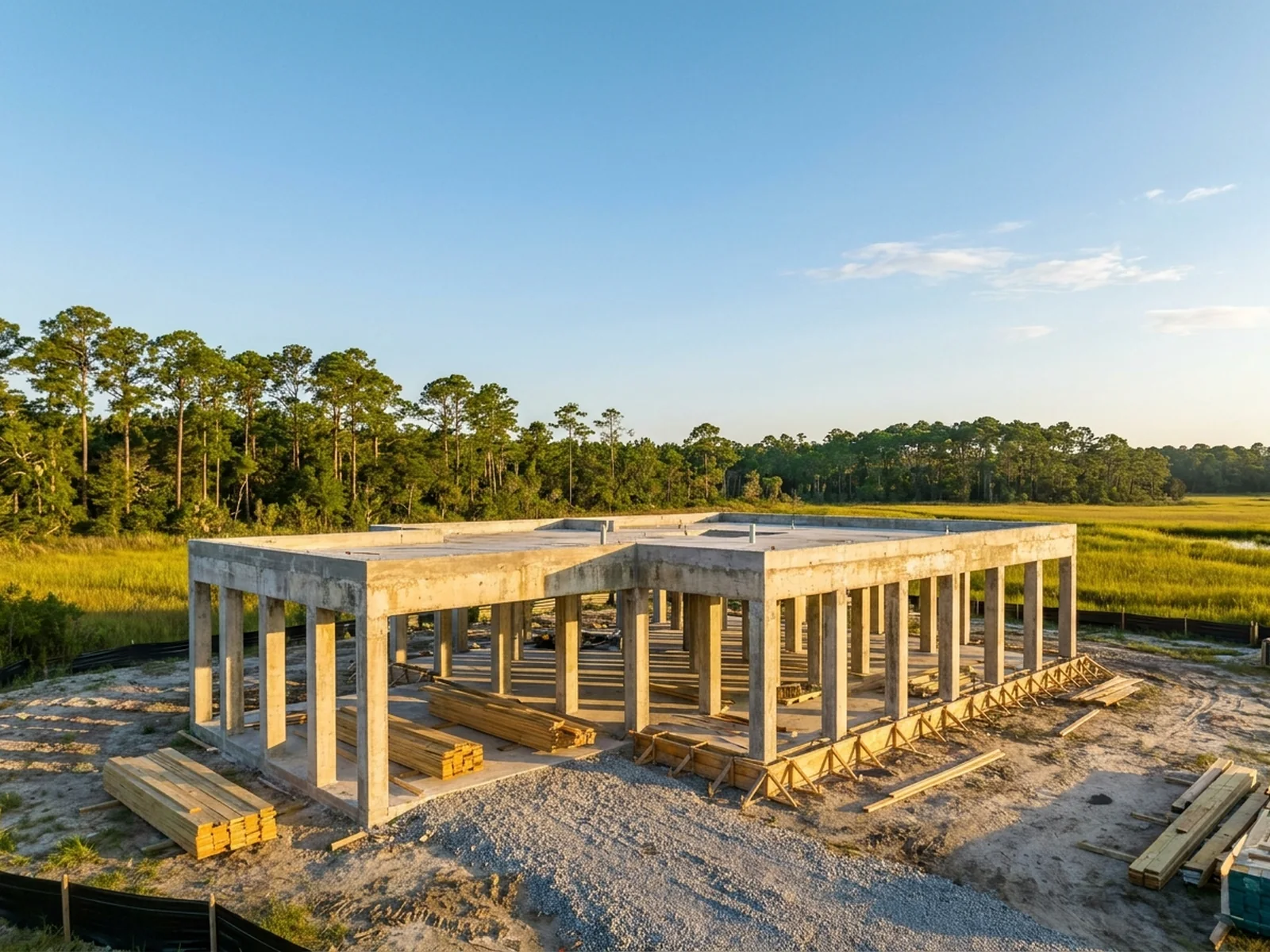 Block foundation laid for a custom home built on the owner's lot near Southport, NC