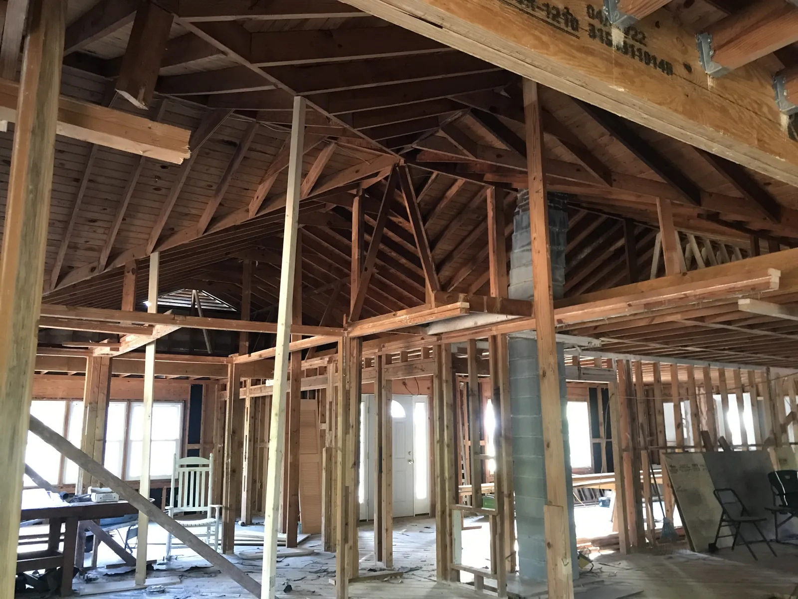Interior framing with window openings on a custom home build in Brunswick County, NC by Northstar Custom Works