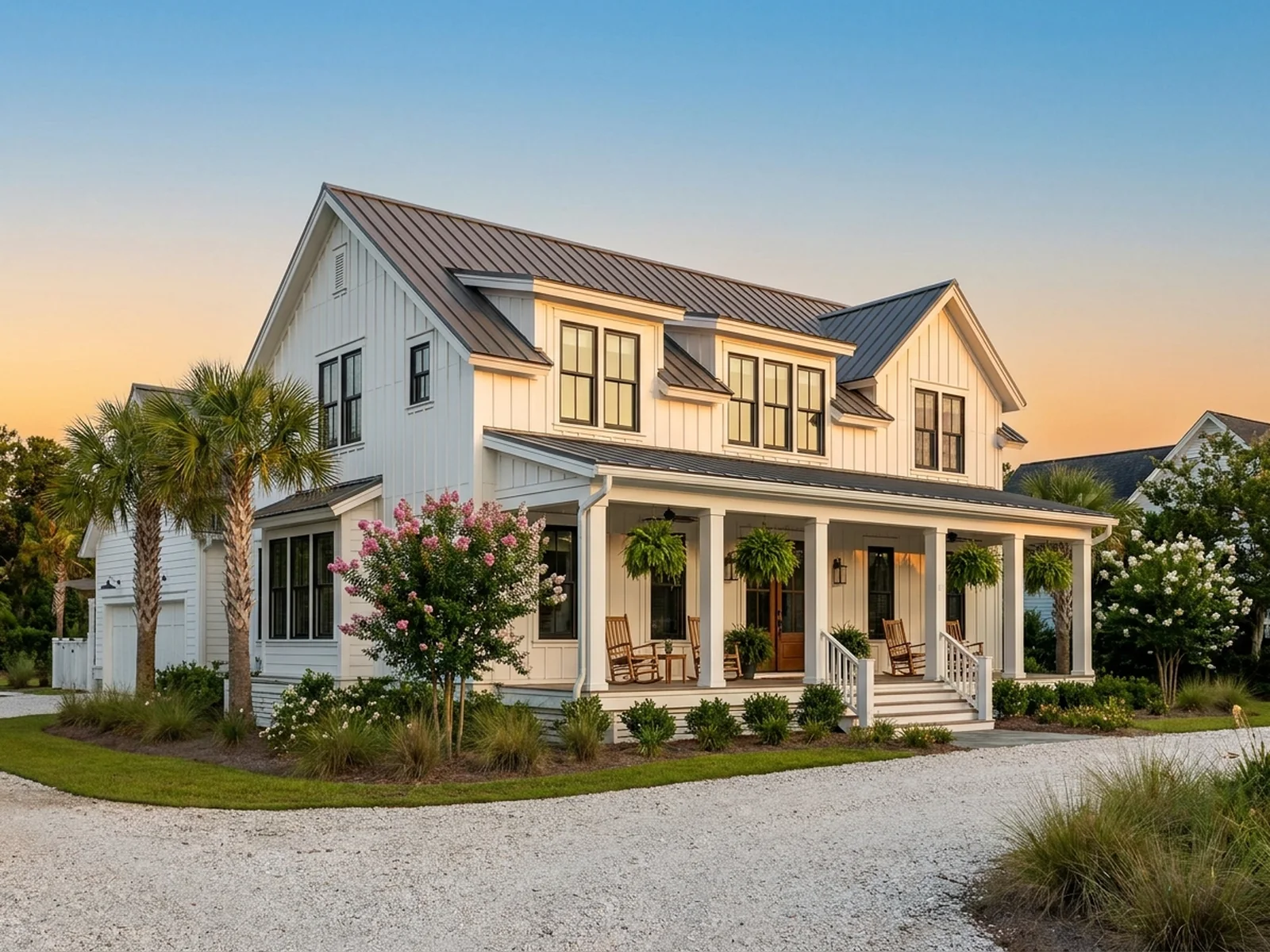 Finished high-end white custom home of the standard Northstar Custom Works builds in luxury communities near Wilmington, NC
